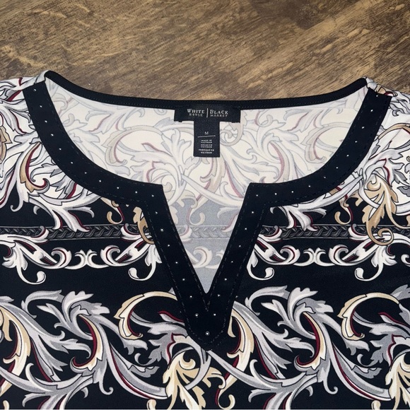 White House Black Market Black and White Ornate Tunic - Picture 2 of 7